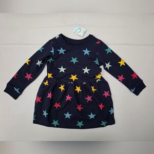 (NWT) Primary Kids Cozy Pocket Dress in Rainbow Star Long Sleeves - Size 2